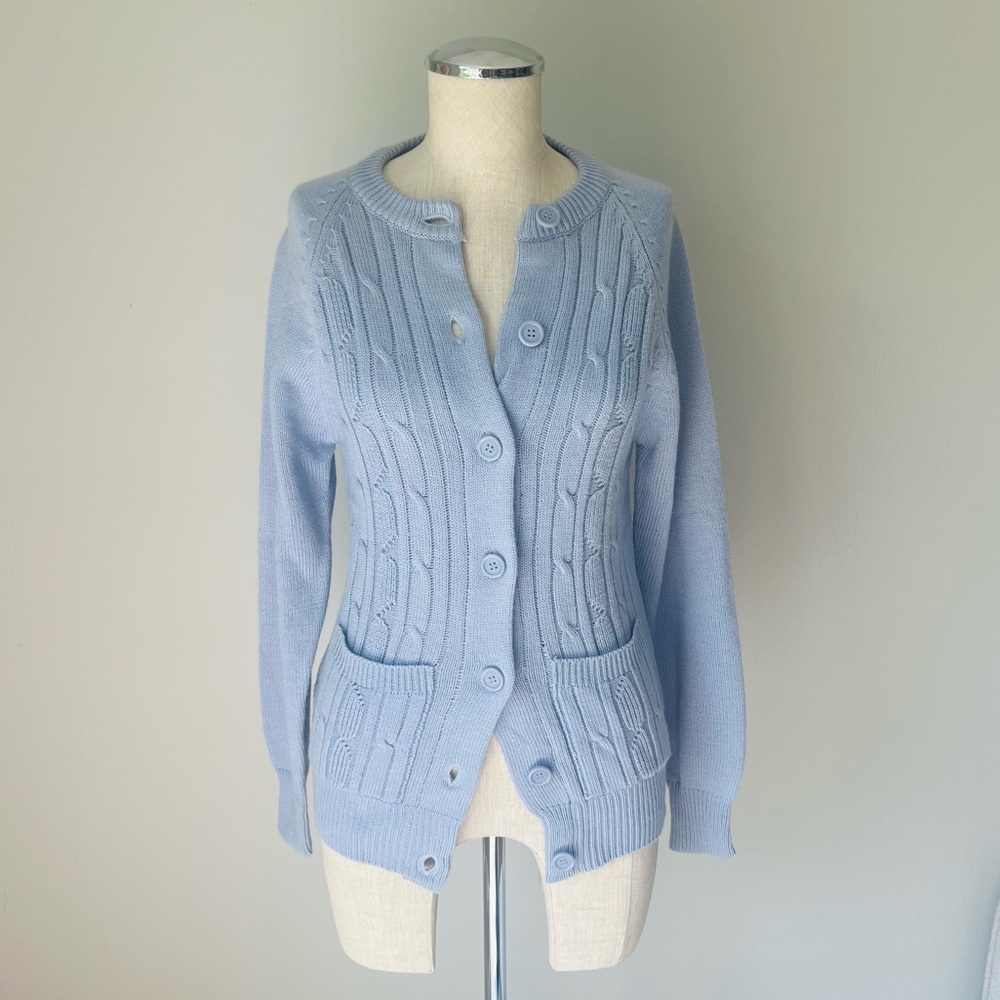 Vintage 90s Hudson’s baby blue cable knit button front cardigan